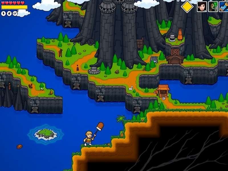 Terraria map example showing biomes and structures