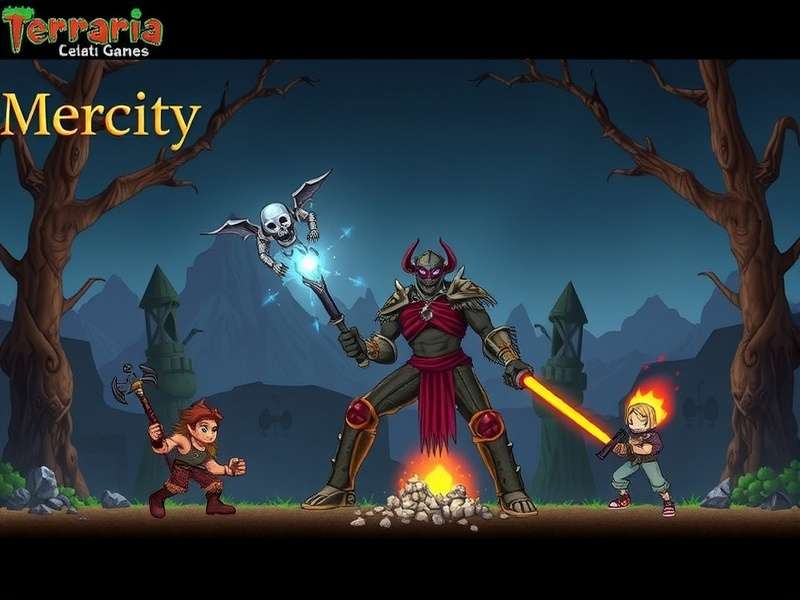 Ares, Artemis, and Apollo Exo Mechs in a fierce battle with a Terraria player in a cosmic arena