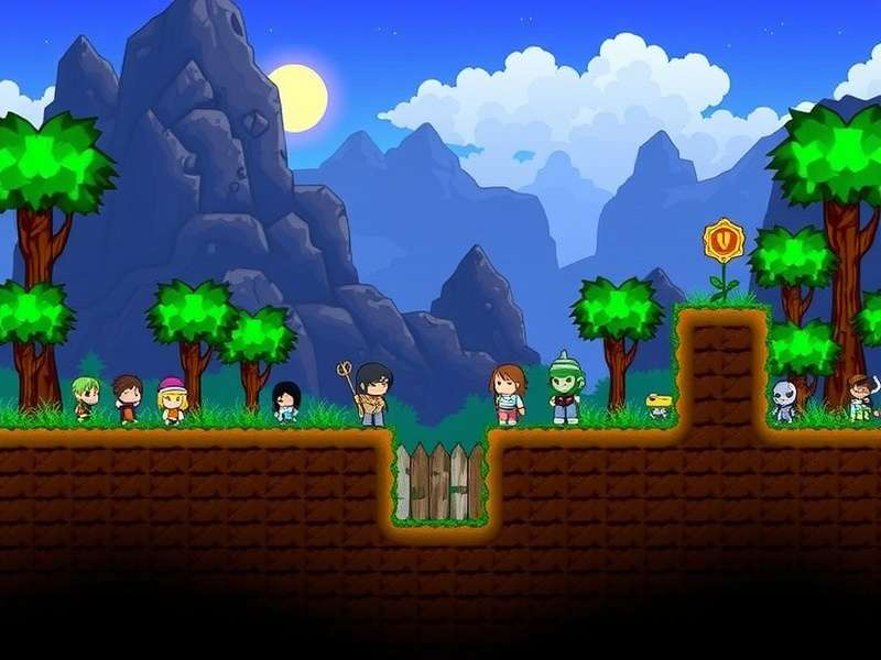 Comprehensive Terraria Gameplay Guide showing various biomes and characters