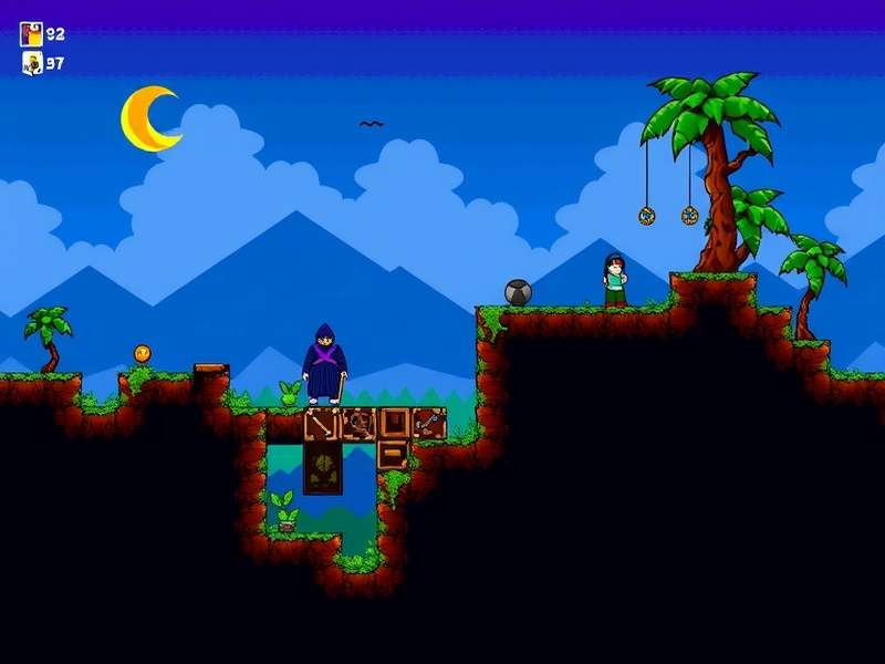 Concept art of Terraria music composition sheet with notes and pixel art