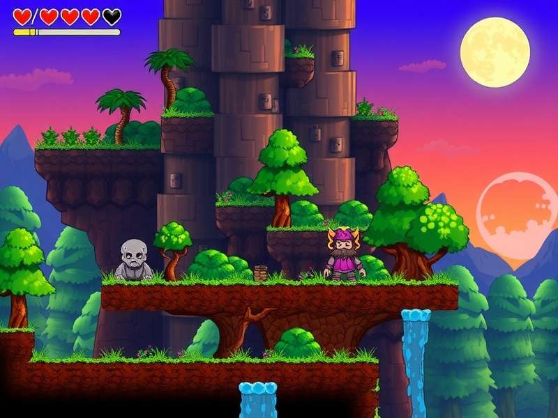 Terraria gameplay screenshot showing character exploring a pixel art world