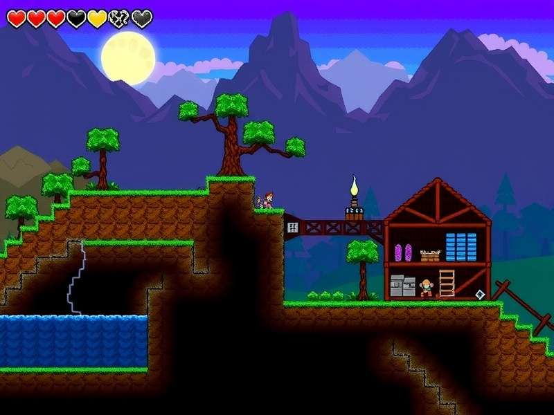 Terraria gameplay screenshot showing exploration and building