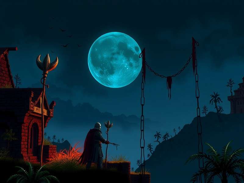 Skeletron Prime with dark, metallic aesthetics and glowing soul-like eyes