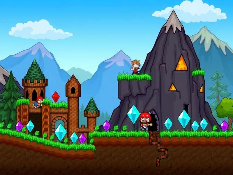 A large sparkling diamond ore vein embedded in stone in Terraria's cavern layer