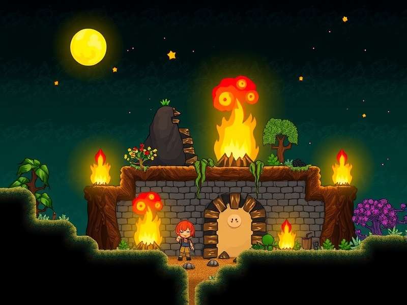 Luminite ore being mined in Terraria with glowing effects