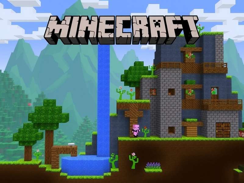 Screenshot showing a player in a blended Minecraft-Terraria world, fighting a Terraria boss near a Minecraft village