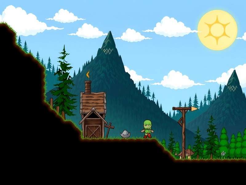 Terraria Pre-Hardmode class gear showcase: Warrior with gold armor, Ranger with musket, Mage with gem staff, Summoner with imp staff