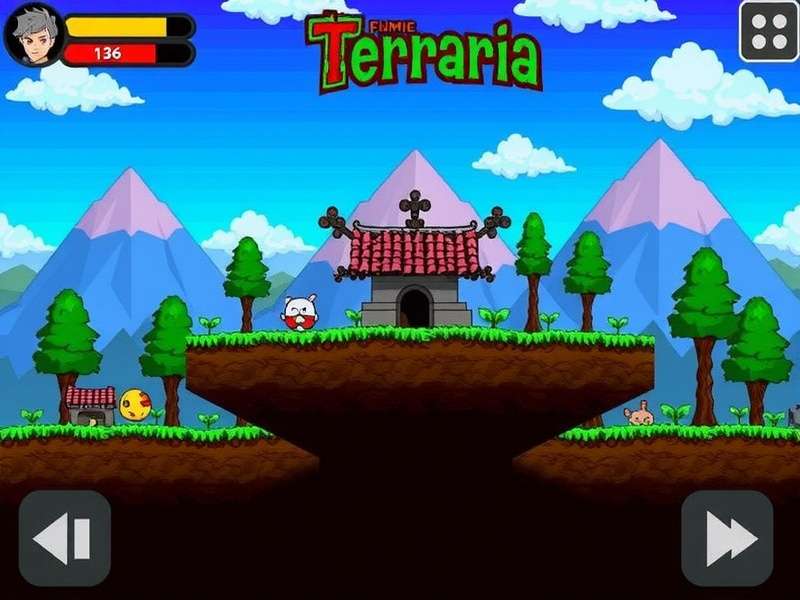 Terraria mobile game interface showcasing touch controls and inventory