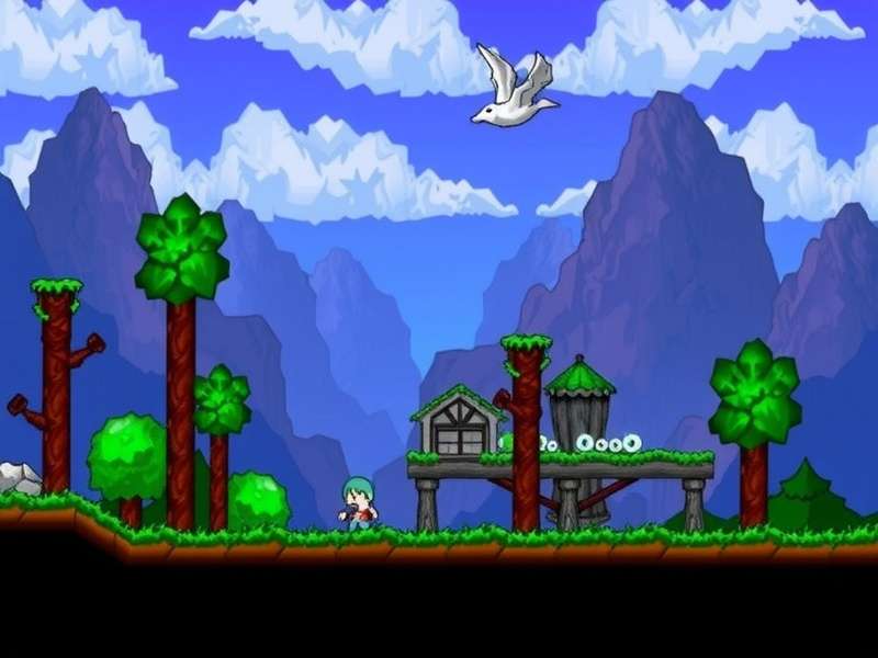 Terraria gameplay screenshot showing exploration and building
