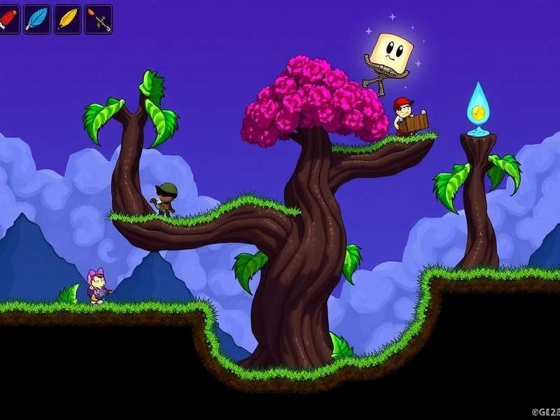 Optimal Silk Farm Layout in Terraria showing block placement and water sources