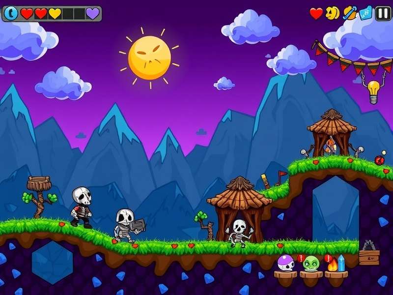 Skeletron boss fight in Terraria showing its large skull and hands