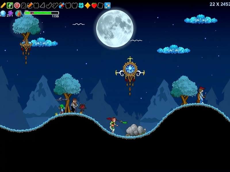 Frost Moon Terraria event battle against Ice Queen and Santa-NK1 in a snow-covered arena