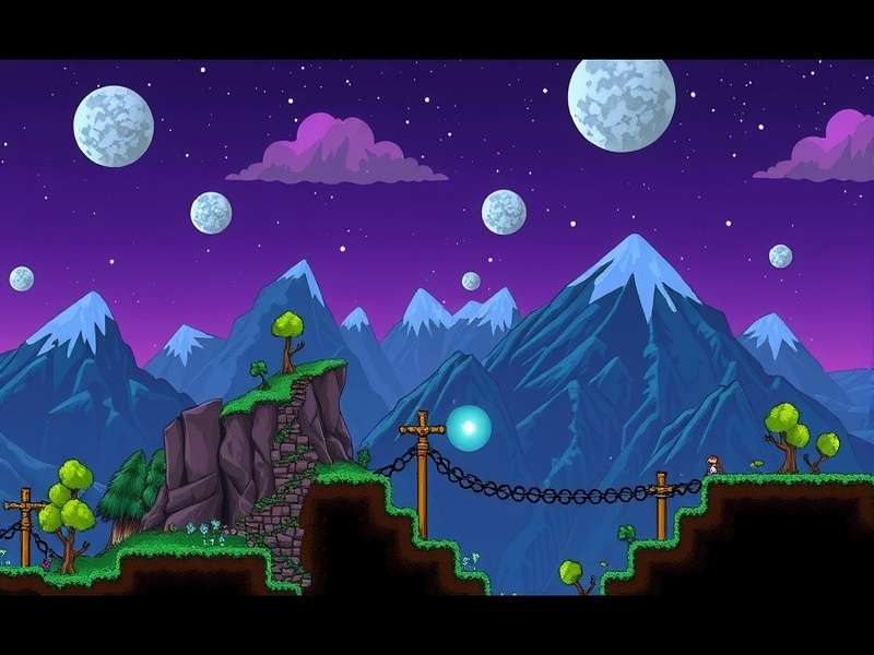 Terraria Meteorite crash site with glowing crater and fragments