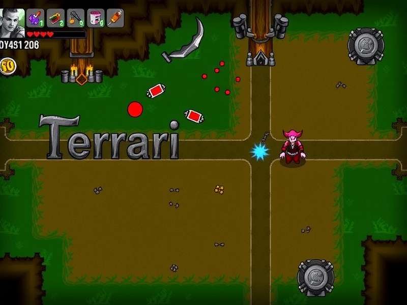 Terraria Ironskin Potion display showing +8 Defence buff icon and timer